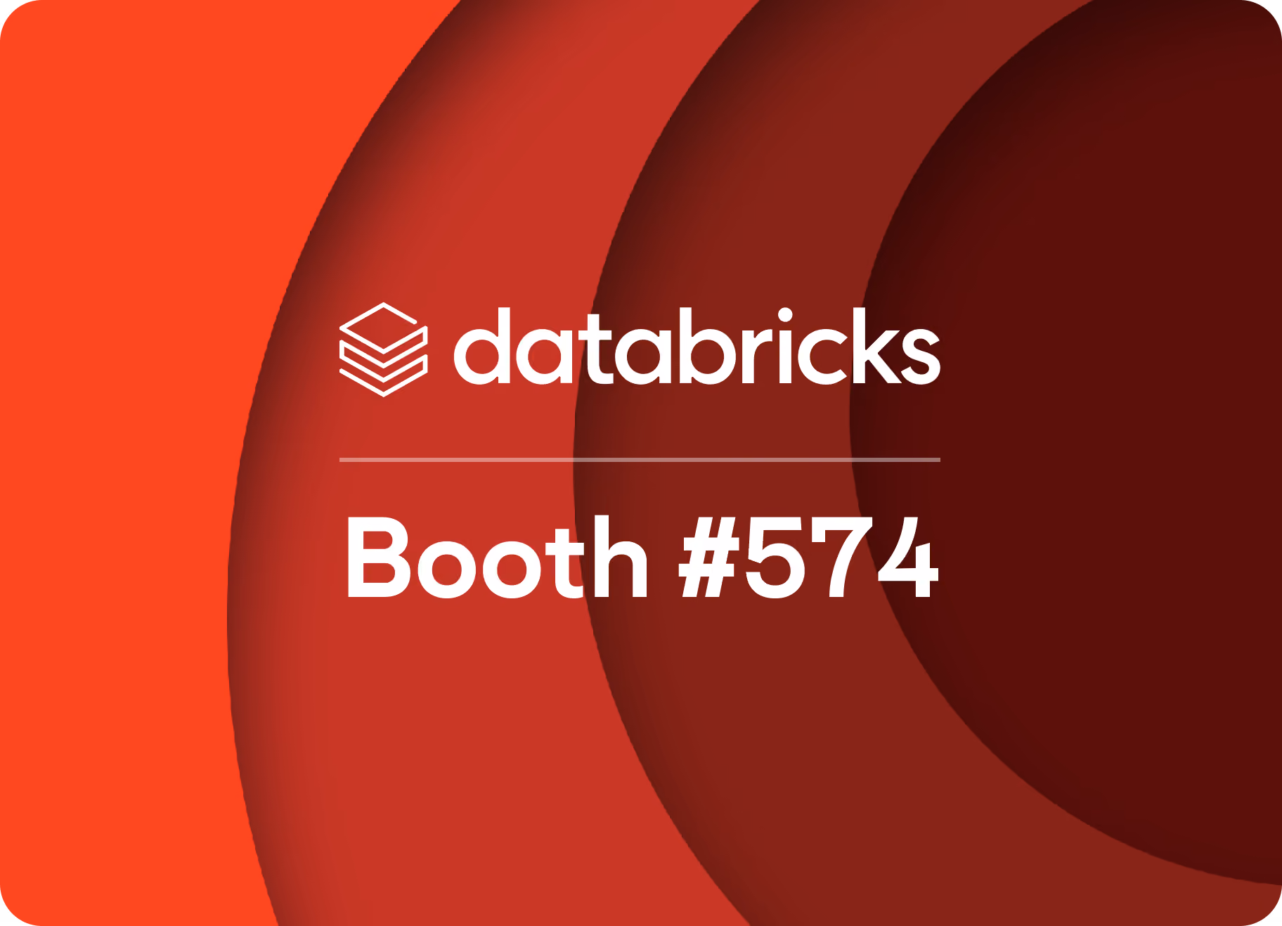 Databricks logo above text reading 'Booth #574' on a red and dark red circular background.