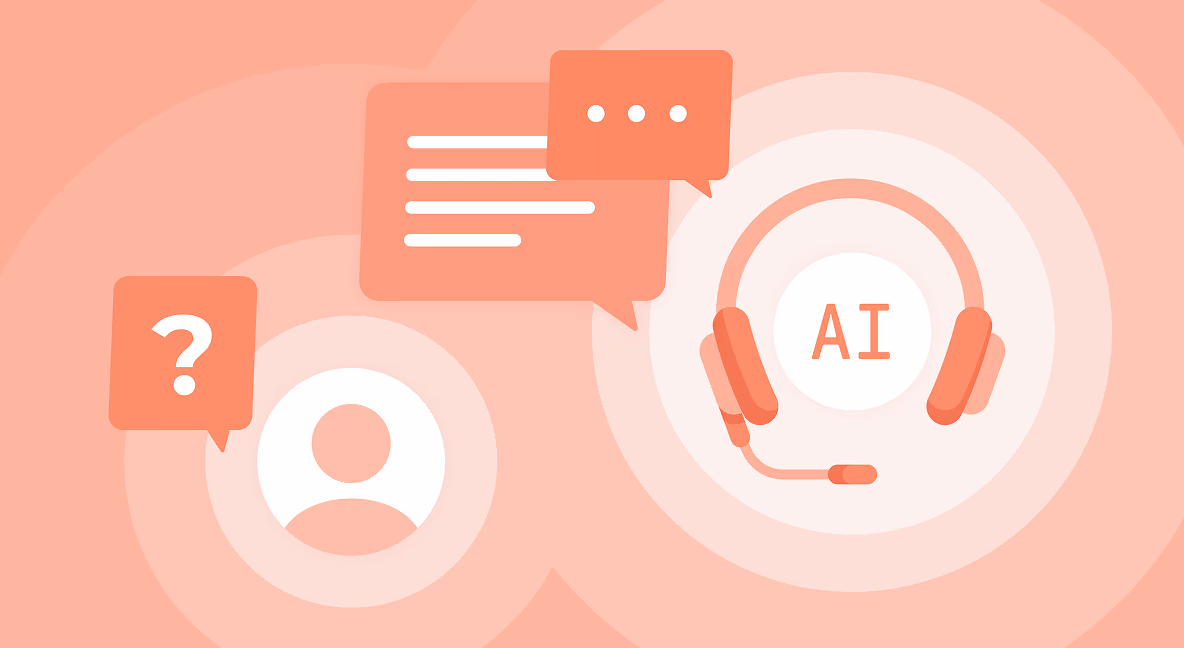 Icon of a person and AI headset with speech bubbles representing a conversation.
